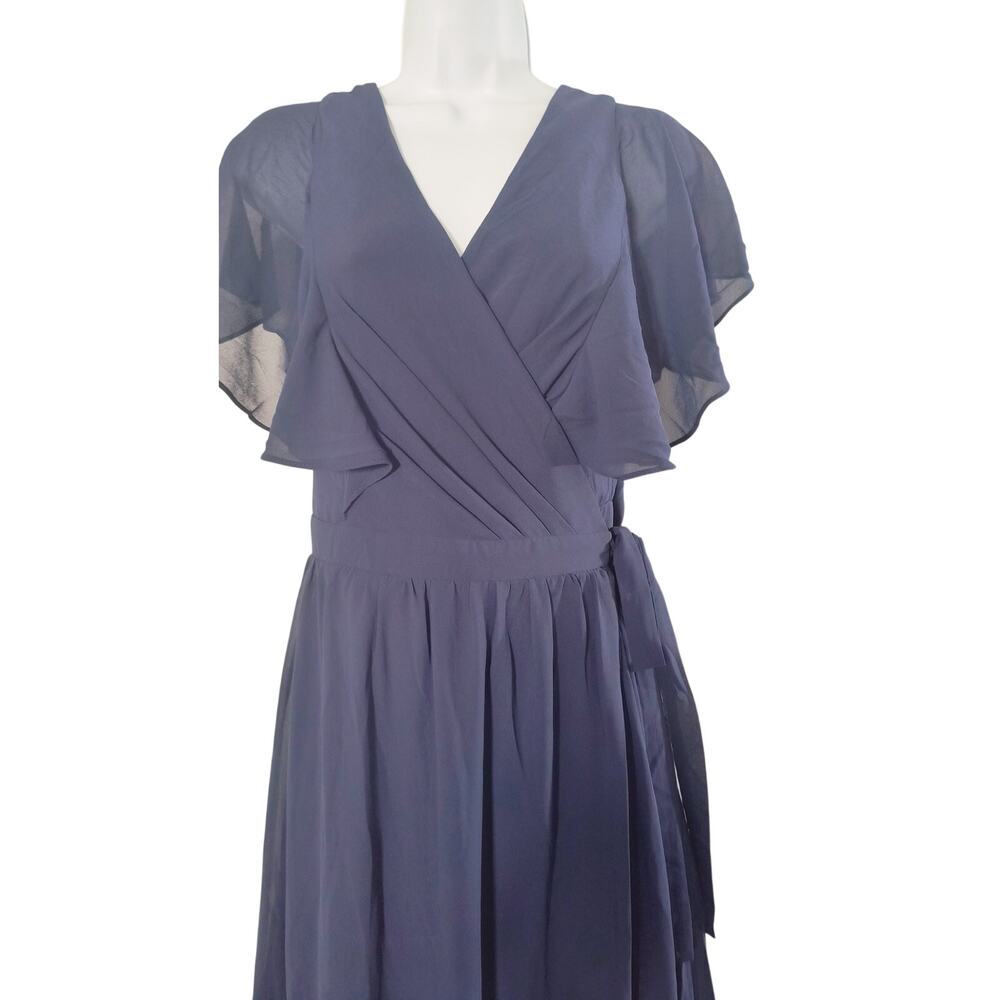 Lulus Convincing Grace Navy Blue Flutter Sleeve Wrap Maxi Dress Women's L - Picture 4 of 14